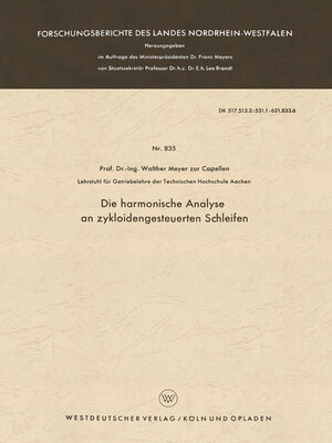 cover image of Die harmonische Analyse an zykloidengesteuerten Schleifen